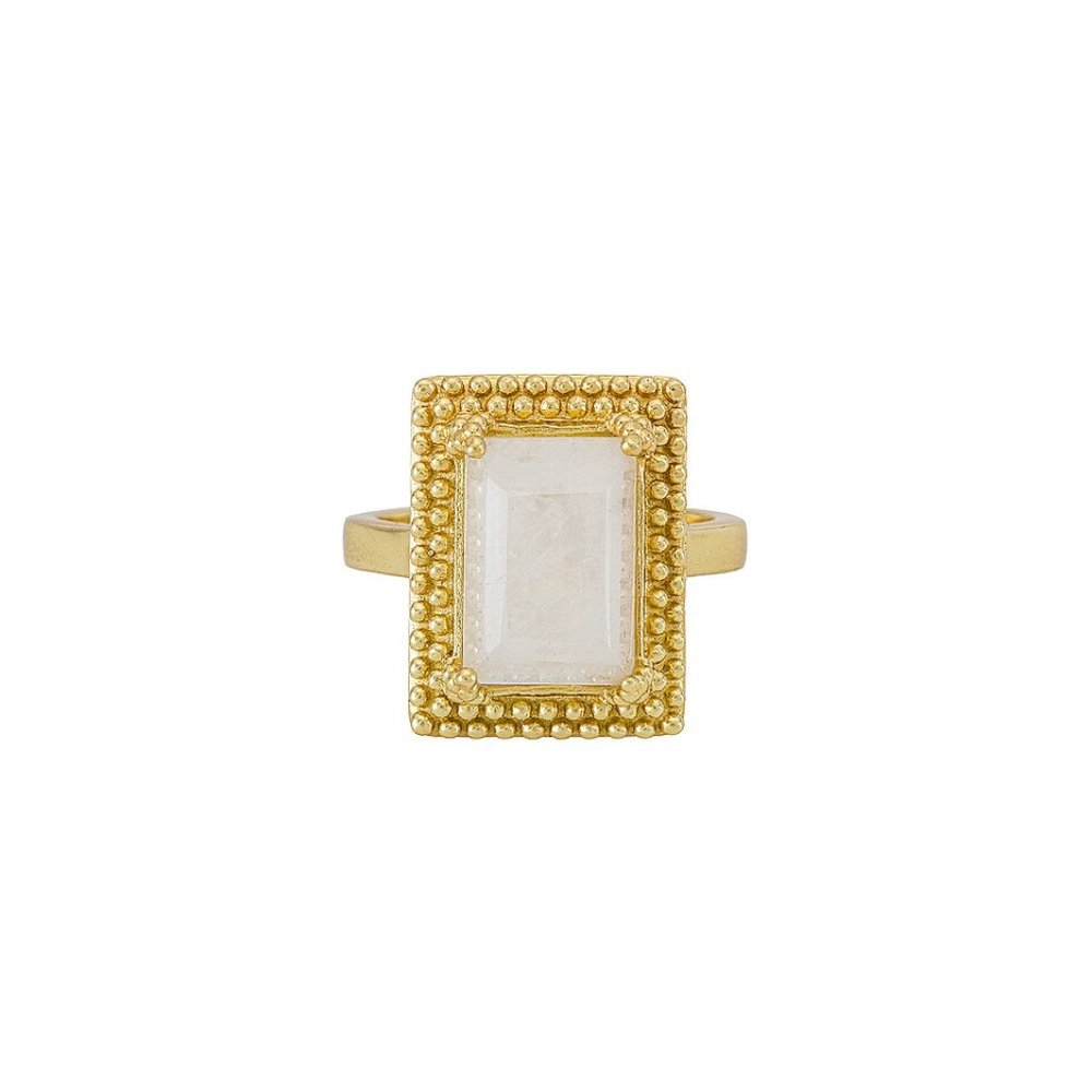 Gold Beaded Rectangular Moonstone Ring